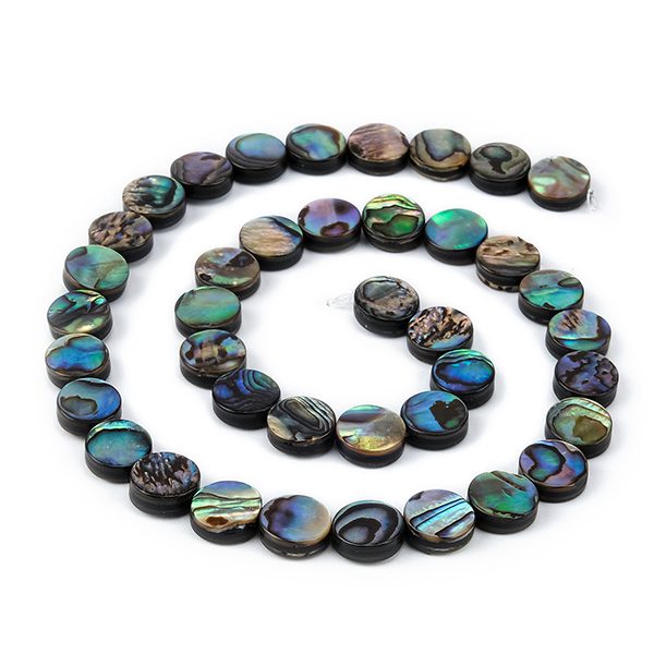 Perles rondes plates en coquillage paua