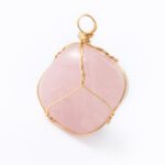 Cuarzo rosa colgante de piedra alambre de cobre envuelto