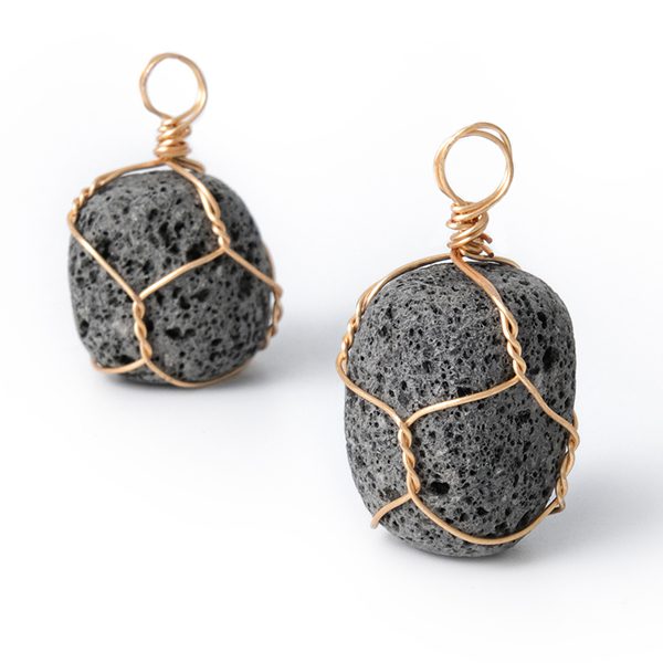 Hanging volcanic rock of stone wrapped copper wire