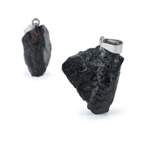 Black tourmaline rough stone hanging