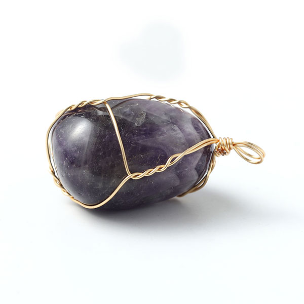 Amethyst stone pendant wrapped copper wire