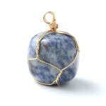 Jaspe de punto azul colgante de piedra alambre de cobre envuelto