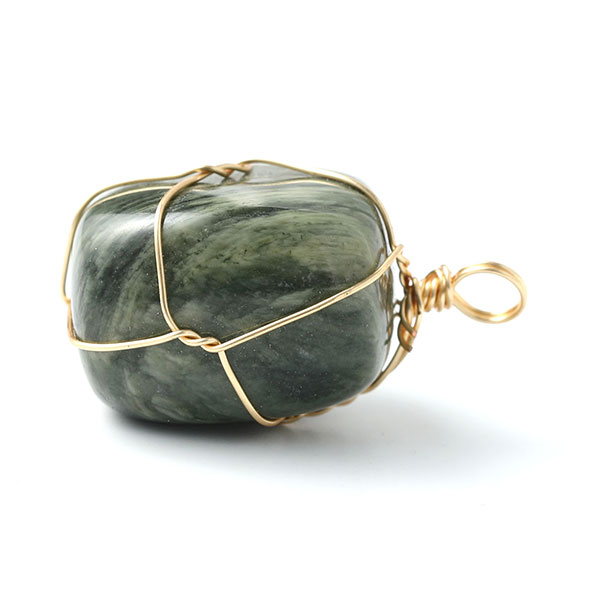 Cuarzo rutilado verde colgante de piedra alambre de cobre envuelto