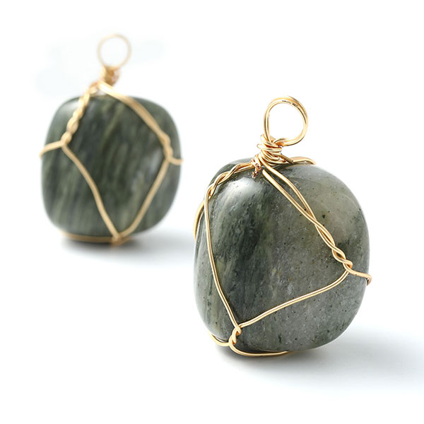 Rutile green quartz stone hanging copper wire wrapped