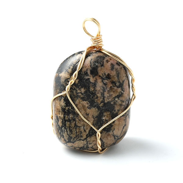 Rodonita colgante de piedra alambre de cobre envuelto